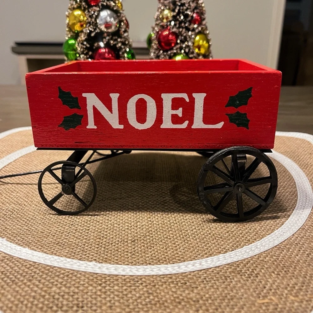 Vintage Wood & Metal NOEL Red Wagon Miniature